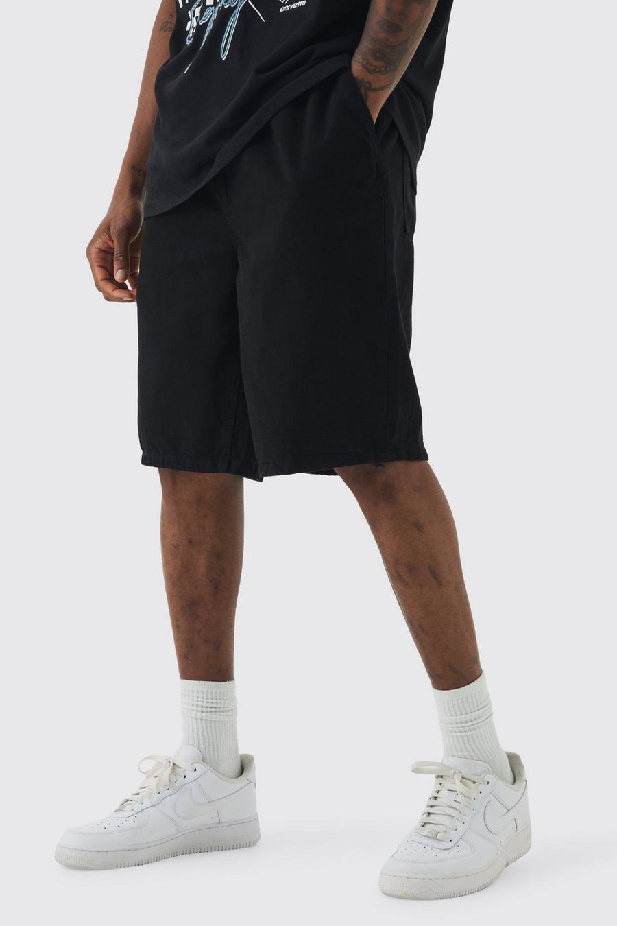 Tall Elasticated Waist Drawcord Detail Slim Fit Shorts In Black