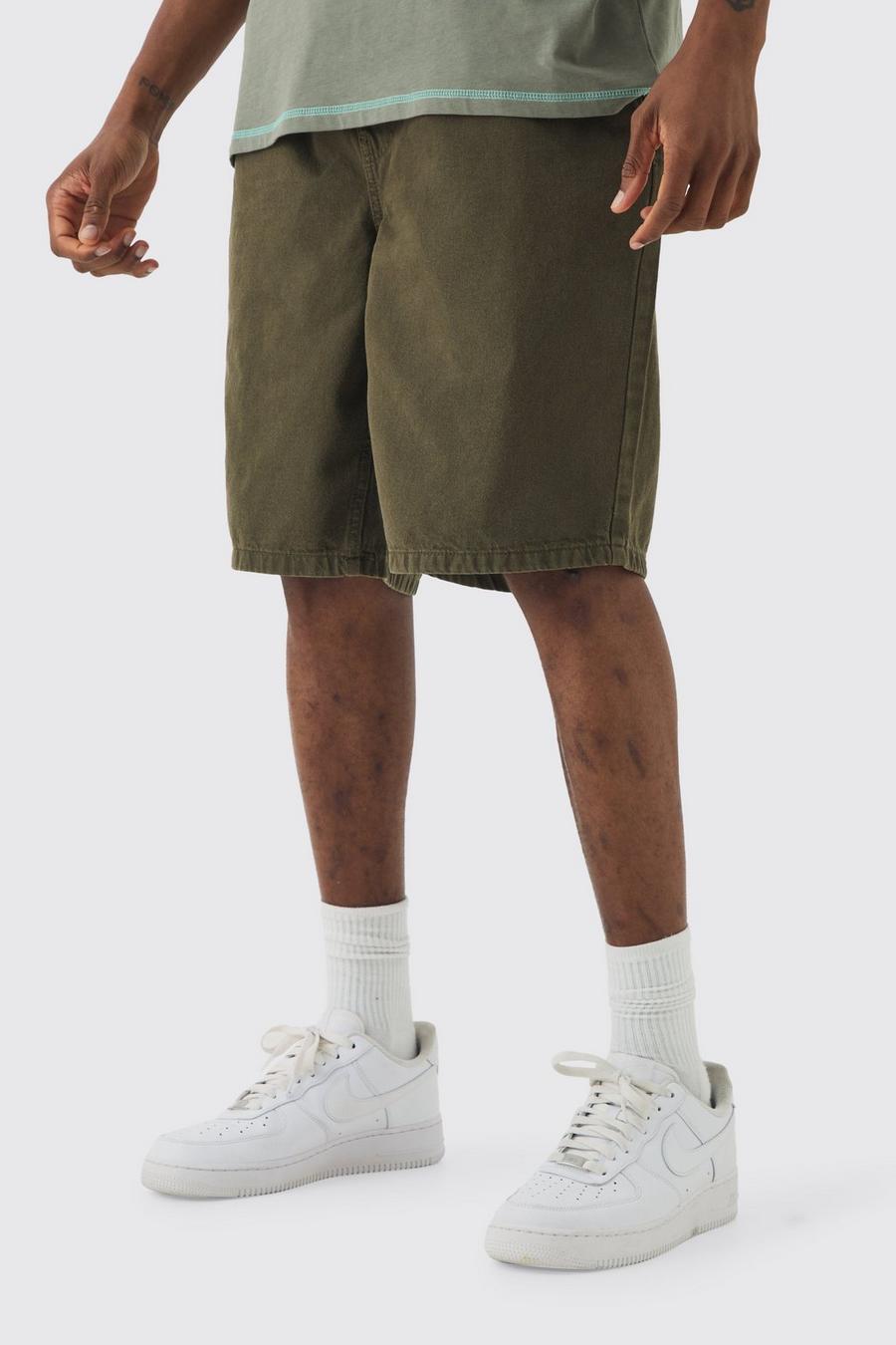 Tall Elastic Waist Drawcord Detail Slim Fit Shorts In Khaki image number 1