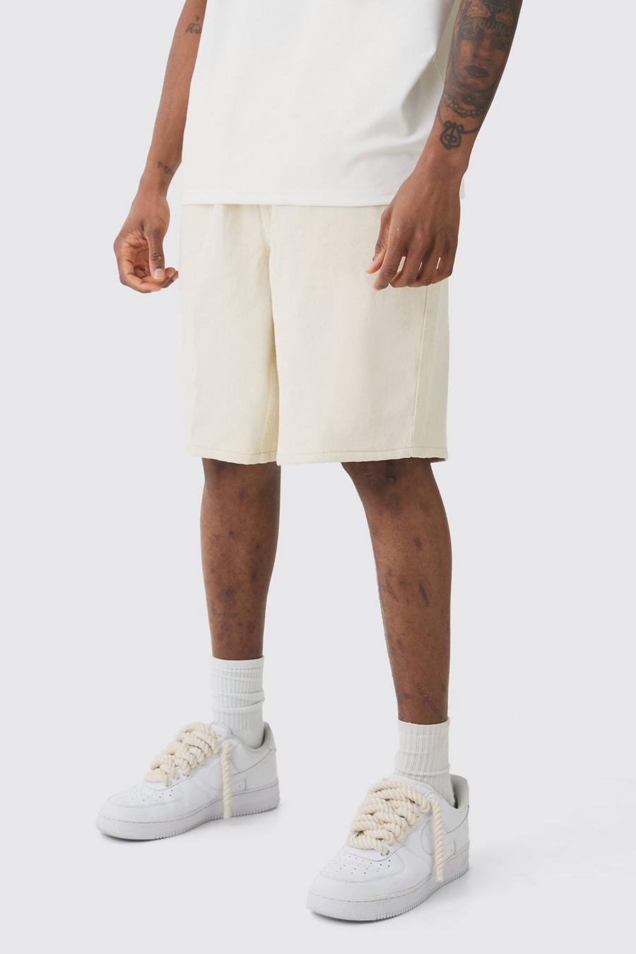 Tall Elastic Waist Drawcord Detail Slim Fit Shorts In Ecru image number 1