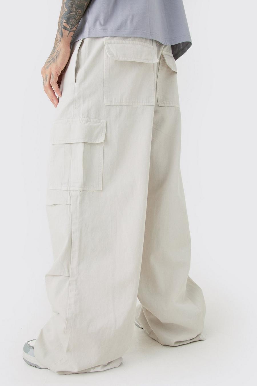 Tall Extreme Baggy Fit Cargo Trousers In Ecru image number 1