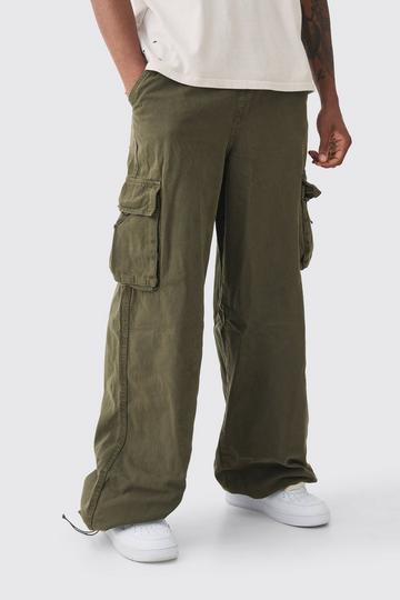 Khaki Tall Extreme Baggy Fit Toggle Cargo Trousers In Khaki