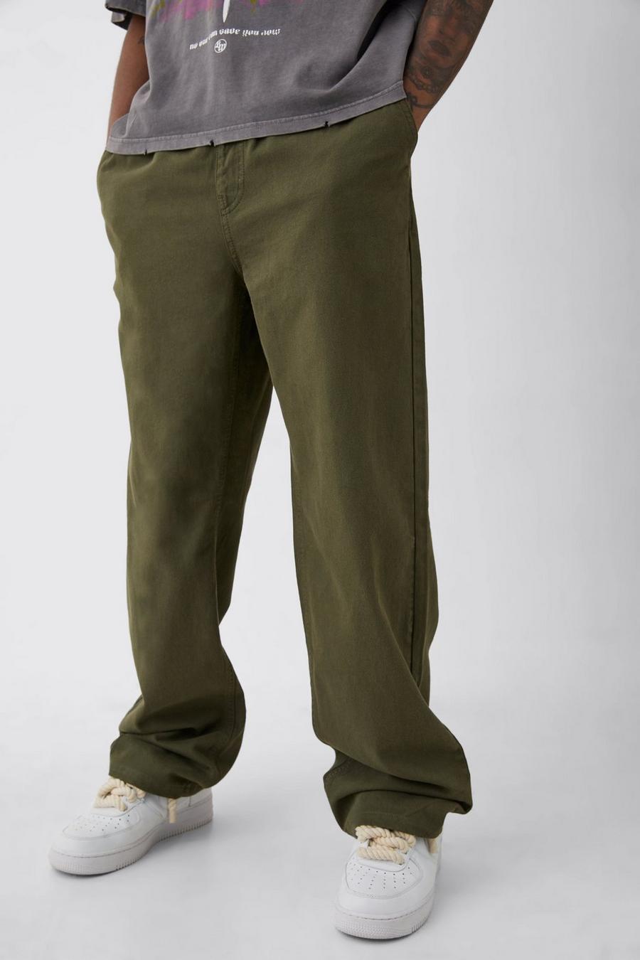 Tall Elastic Waist Drawcord Detail Relaxed Fit Trouser In Khaki image number 1
