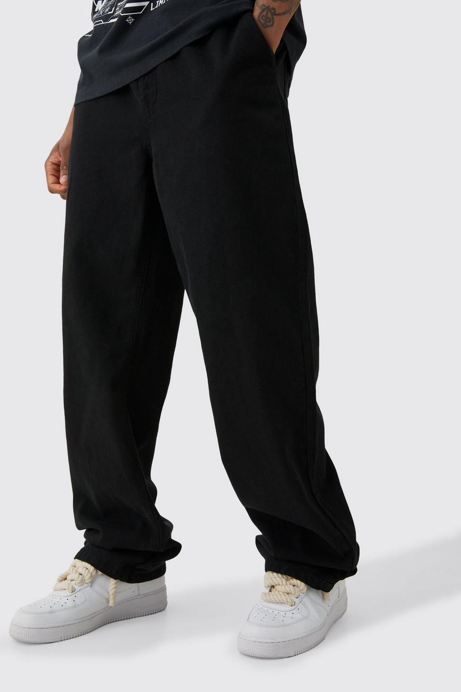 Tall Elastic Waist Drawcord Detail Relaxed Fit Trouser In Black image number 1