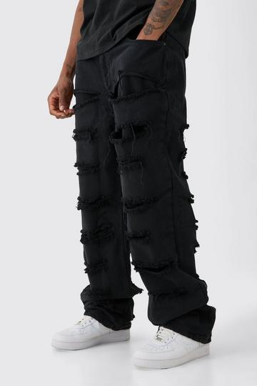 Black Tall Distressed Twill Overdyed Pants In Washed Black