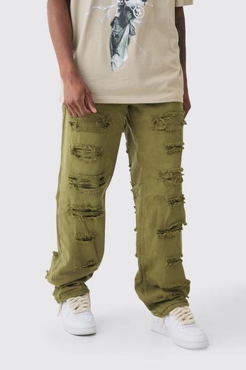 Khaki Tall Distressed Twill Overdyed Pants In Khaki