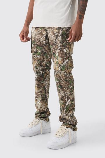 Sand Beige Tall Forest Camo Slim Stacked Multi Cargo Trouser