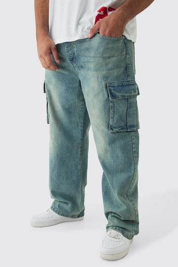 Plus Relaxed Rigid Cargo Jeans antique blue