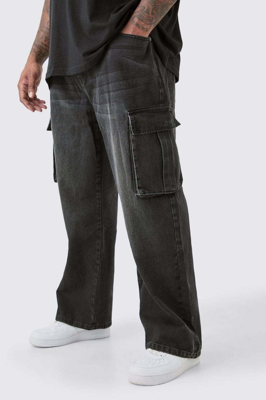Washed black Plus Relaxed Rigid Cargo Jean