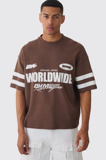 Brown Oversized Boxy Worldwide Waffle T-shirt