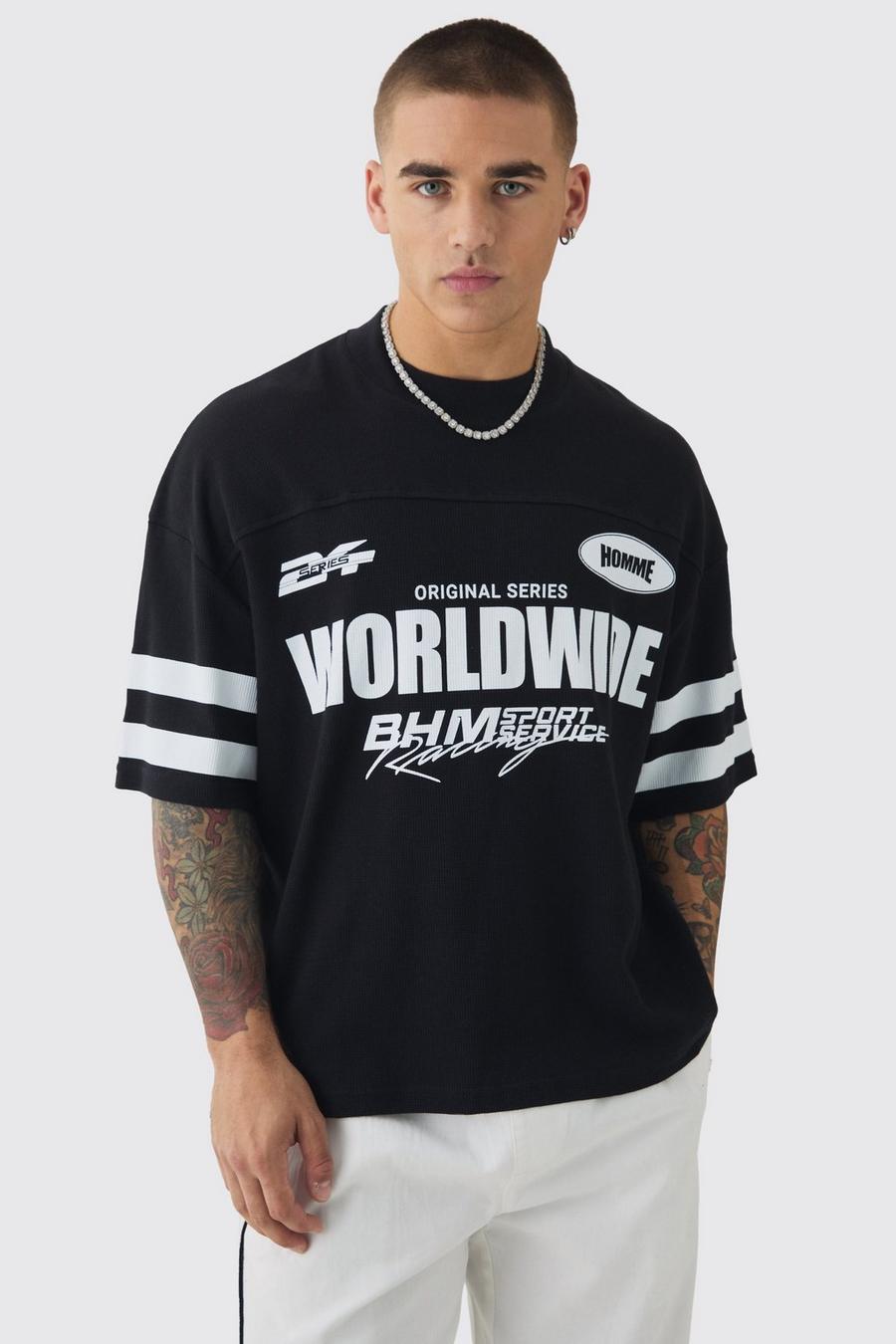 Black Oversized Boxy Worldwide Waffle T-shirt