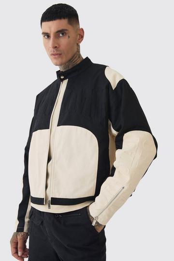 Tall Boxy Twill Homme Moto Jacket In Ecru ecru