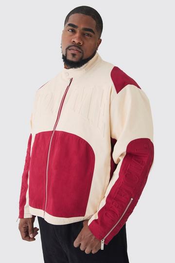 Red Plus Oversized Twill Homme Moto Jacket In Red