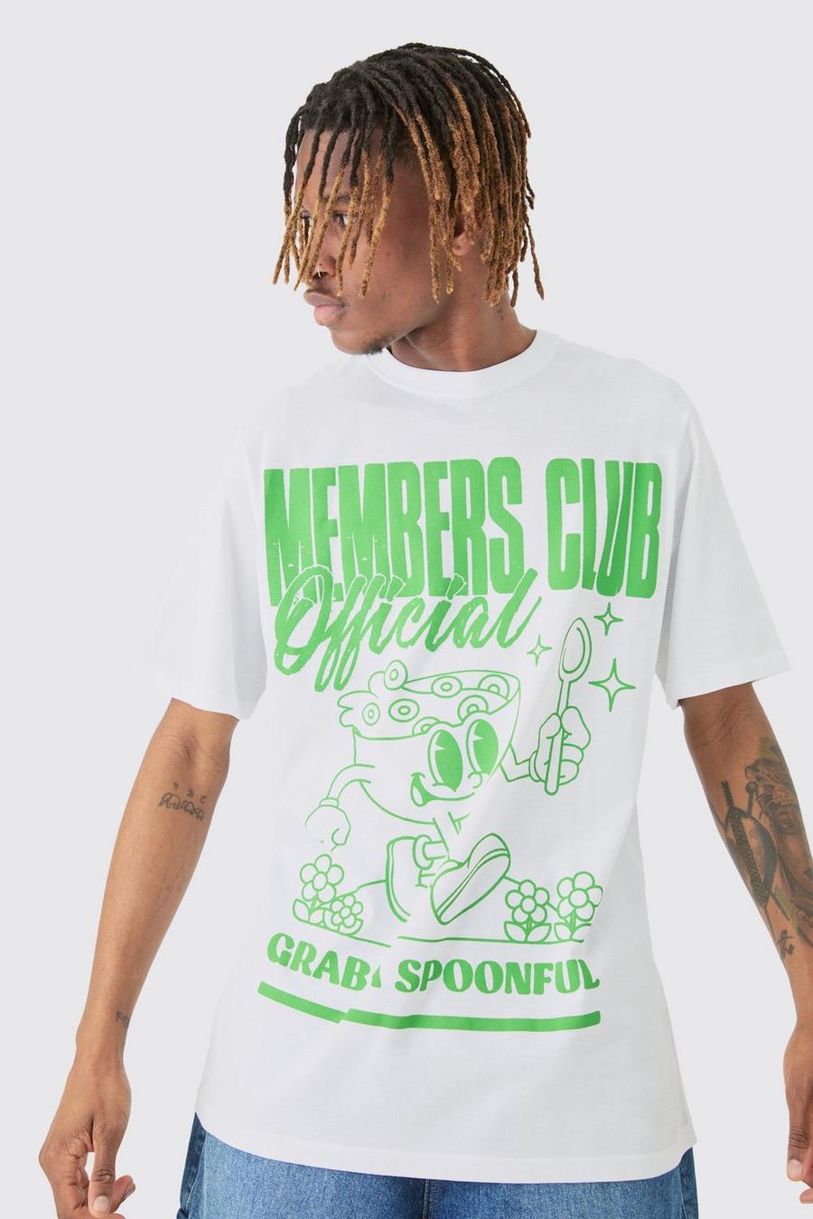 Tall weißes T-Shirt mit 'Spoonful' Members Club Worldwide Print, White