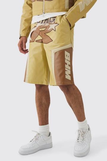 Elasticated Waist Pu Moto Jorts In Camel camel