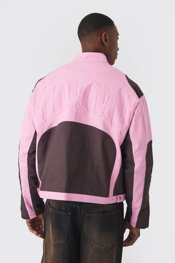 Boxy Twill Homme Moto Jacket In Pink pink