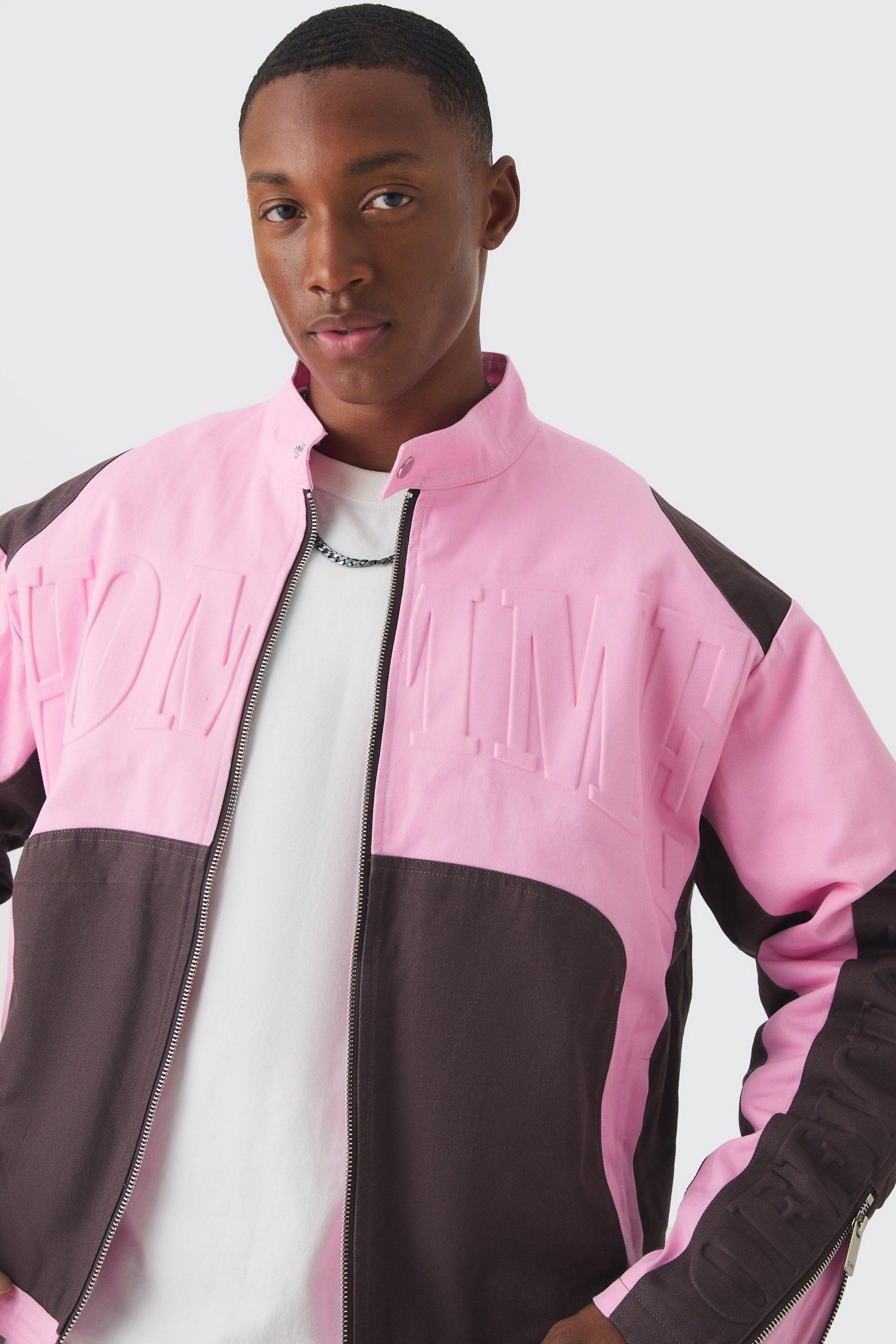 Boxy Twill Homme Moto Jacket In Pink boohoo NZ