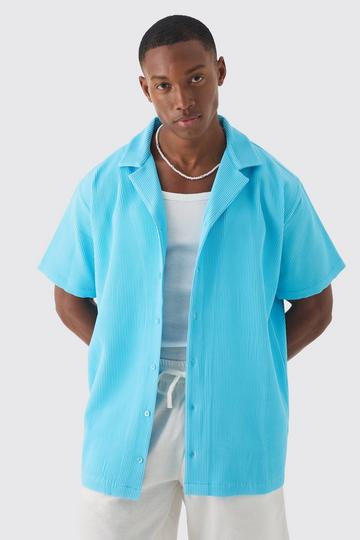 Short Sleeve Revere Oversized Pleated Shirt aqua