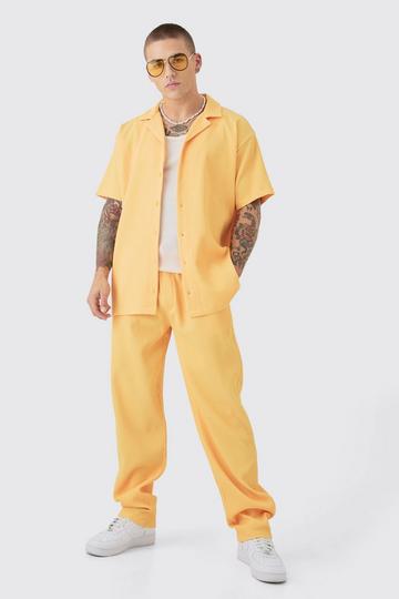 Yellow Oversized Short Sleeve Pleated Shirt & Straight Trouser Set