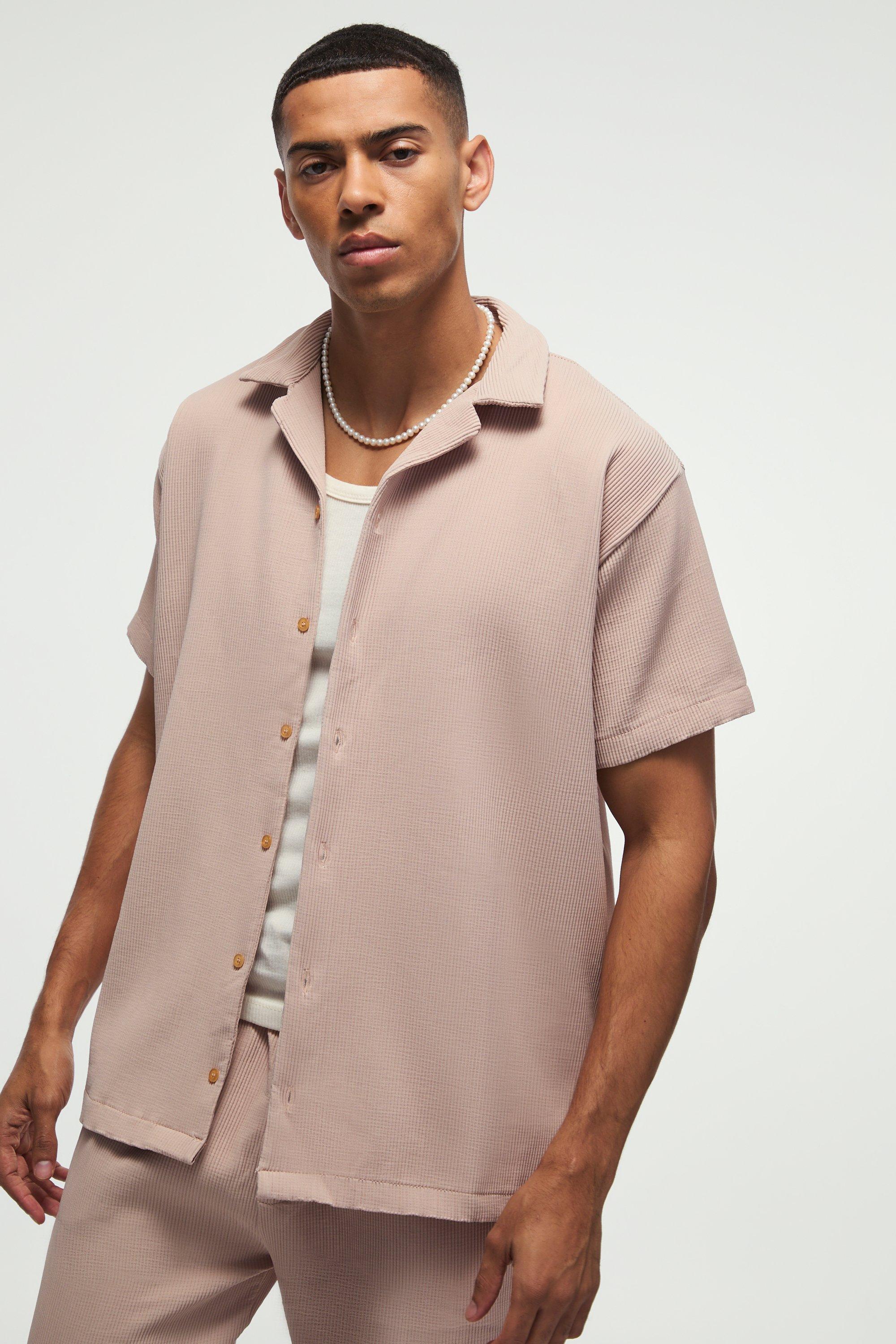 【boohoo】 Oversized Pleated シャツ & ショート セットアップ boohoo プリーツ デザイン 半袖シャツ & ショート セットアップ