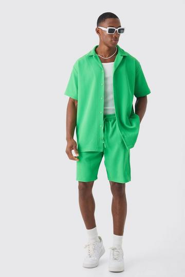 Oversized Geplooid Overhemd Met Korte Mouwen En Shorts green