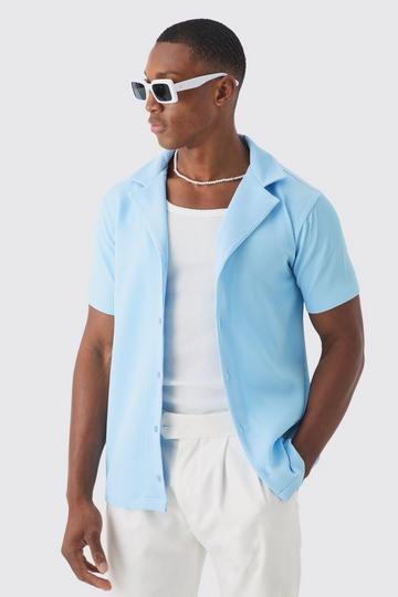 Blue Pleated Muscle Fit Revere Shirt