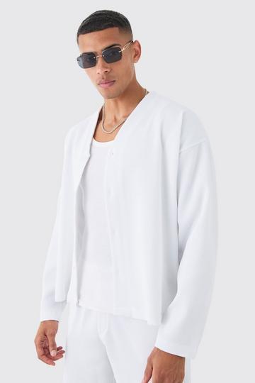 Pleated Longsleeve Collarless Boxy Shirt white