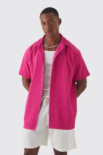 Pink Short Sleeve Revere Oversized Pleated Shirt