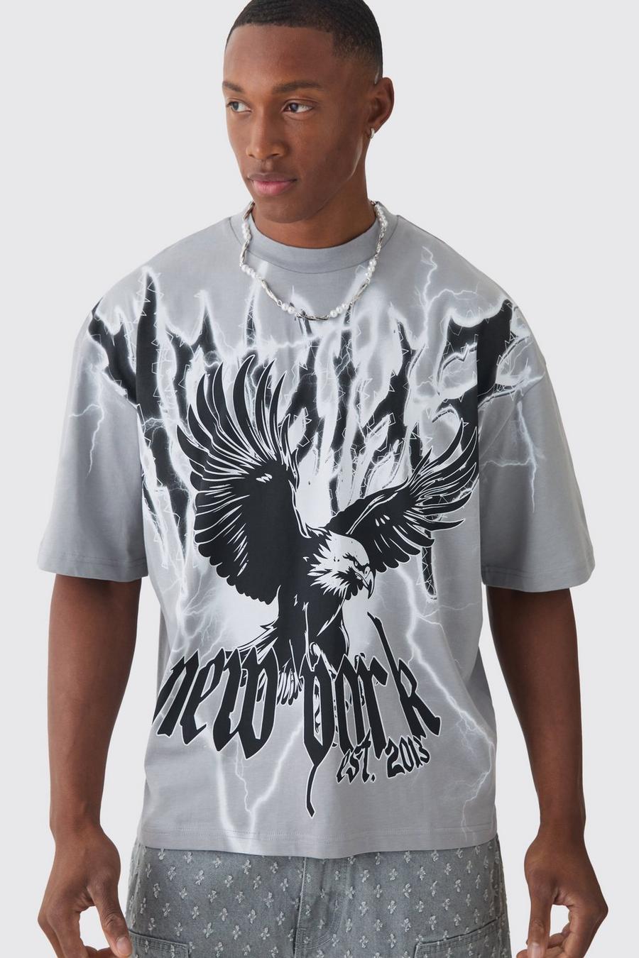 Light grey Oversized Boxy Extended Neck Extreme Eagle T-shirt image number 1
