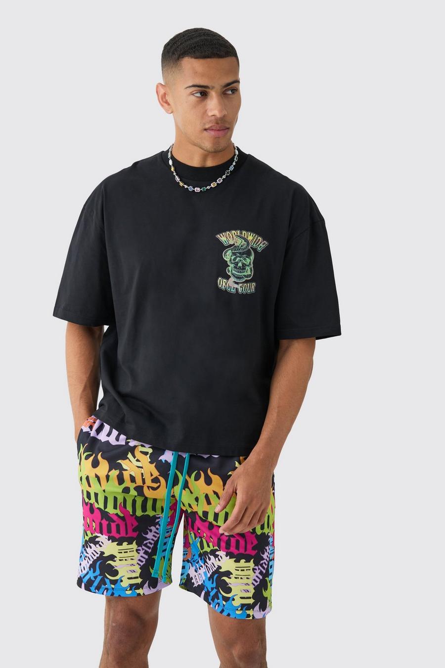Black Oversized Boxy Extended Neck Extreme Offcl Tour T-shirt