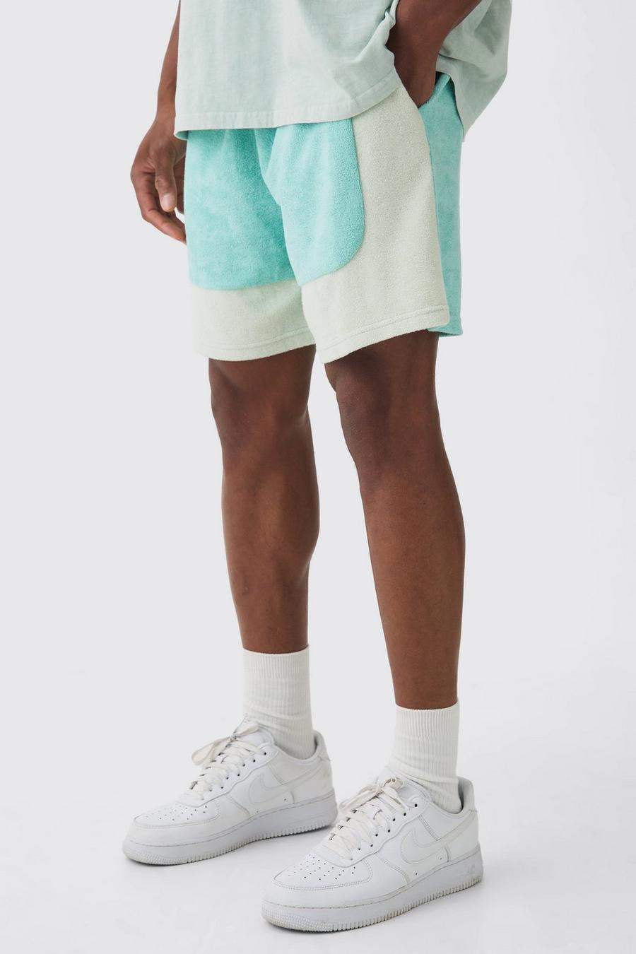 Teal Towelling Colour Block Short   image number 1