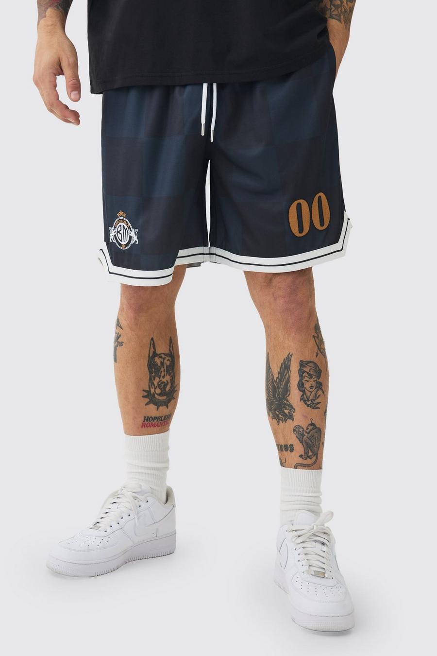 Black Embroidered Pique Mid Length Basketball Shorts 