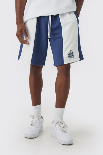 Oversized Mid Length Panelled Jersey Shorts blue