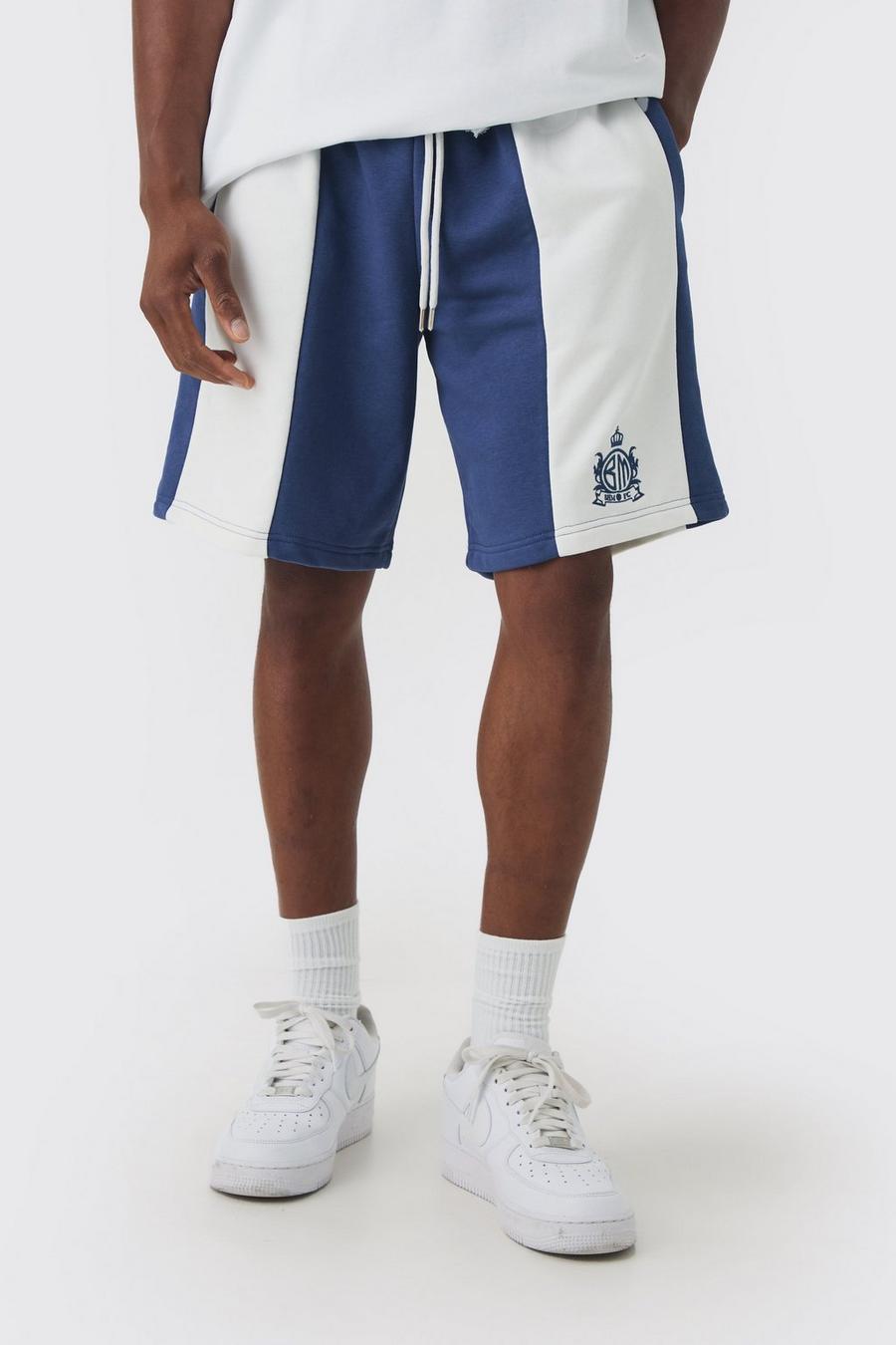 Blue Oversized Mid Length Panelled Jersey Shorts  image number 1