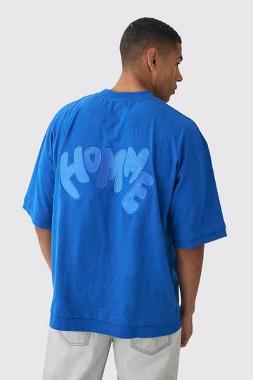 Oversized Boxy Heavyweight Embroidered Faux Layer T-shirt cobalt