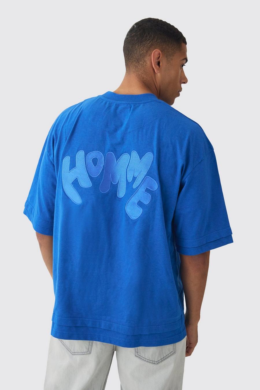 Cobalt Oversized Boxy Heavyweight Embroidered Faux Layer T-shirt image number 1