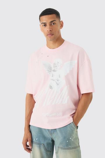 Pink Oversized Boxy Distressed Heavyweight Renaissance Graphic T-shirt