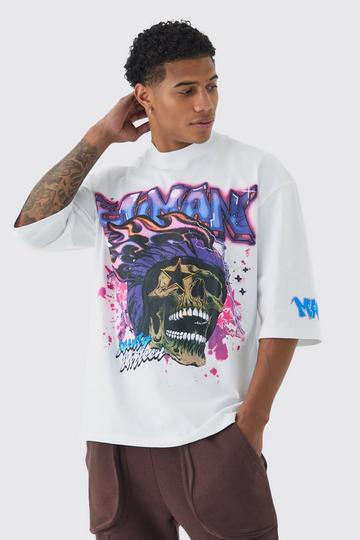 Oversized Boohooman Skull Graffiti Large Scale Graphic T-shirt white