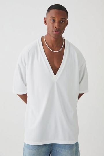 Oversized V Neck Ottoman Rib T-Shirt white