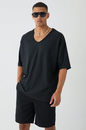 Oversized Scoop Neck Ottoman Rib T-Shirt black