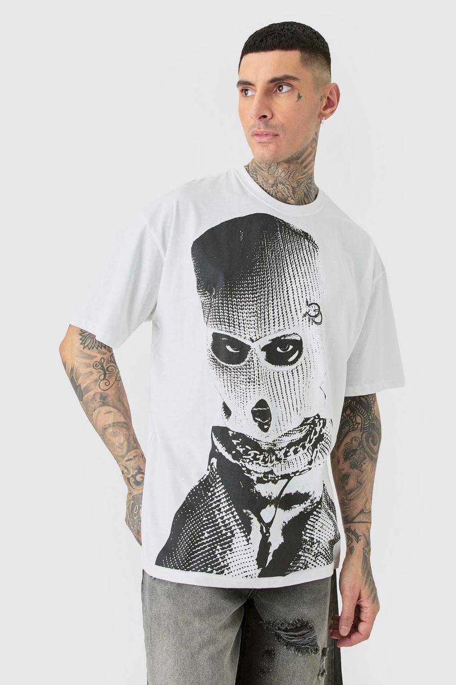 White Tall Oversized Monochroom Balaclava T-Shirt In Wit image number 1