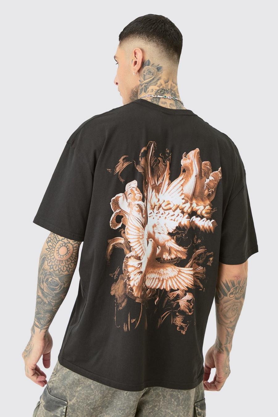 Tall - T-shirt oversize à imprimé colombe - Official, Black