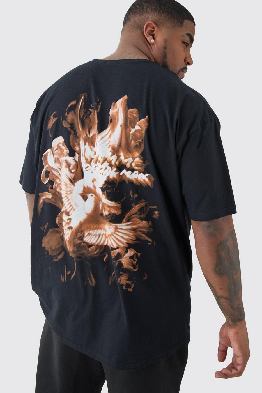 Grande taille - T-shirt oversize à imprimé colombe - Official, Black