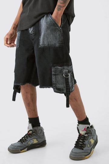 Tall Relaxed Rigid Cargo Pocket Jean Short In Washed Black washed black