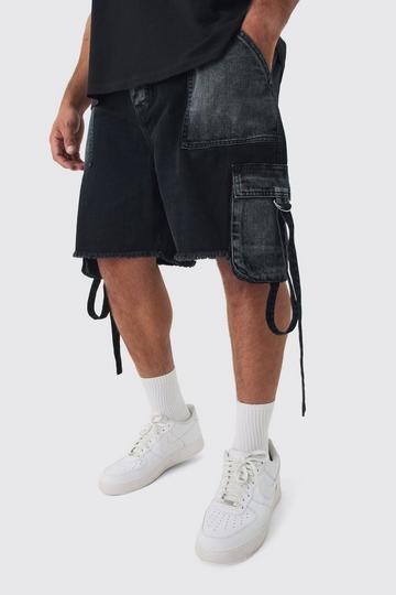 Plus Relaxed Rigid Cargo Pocket Jean Short In Washed Black washed black