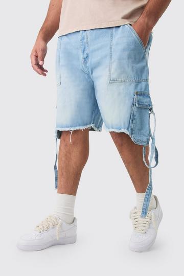 Plus Onbewerkte Baggy Denim Shorts Met Cargo Zakken In Lichtblauw light blue