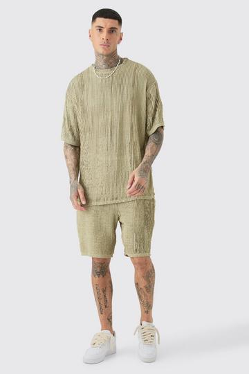 Sage Green Tall Crochet Rib T-Shirt & Short Set