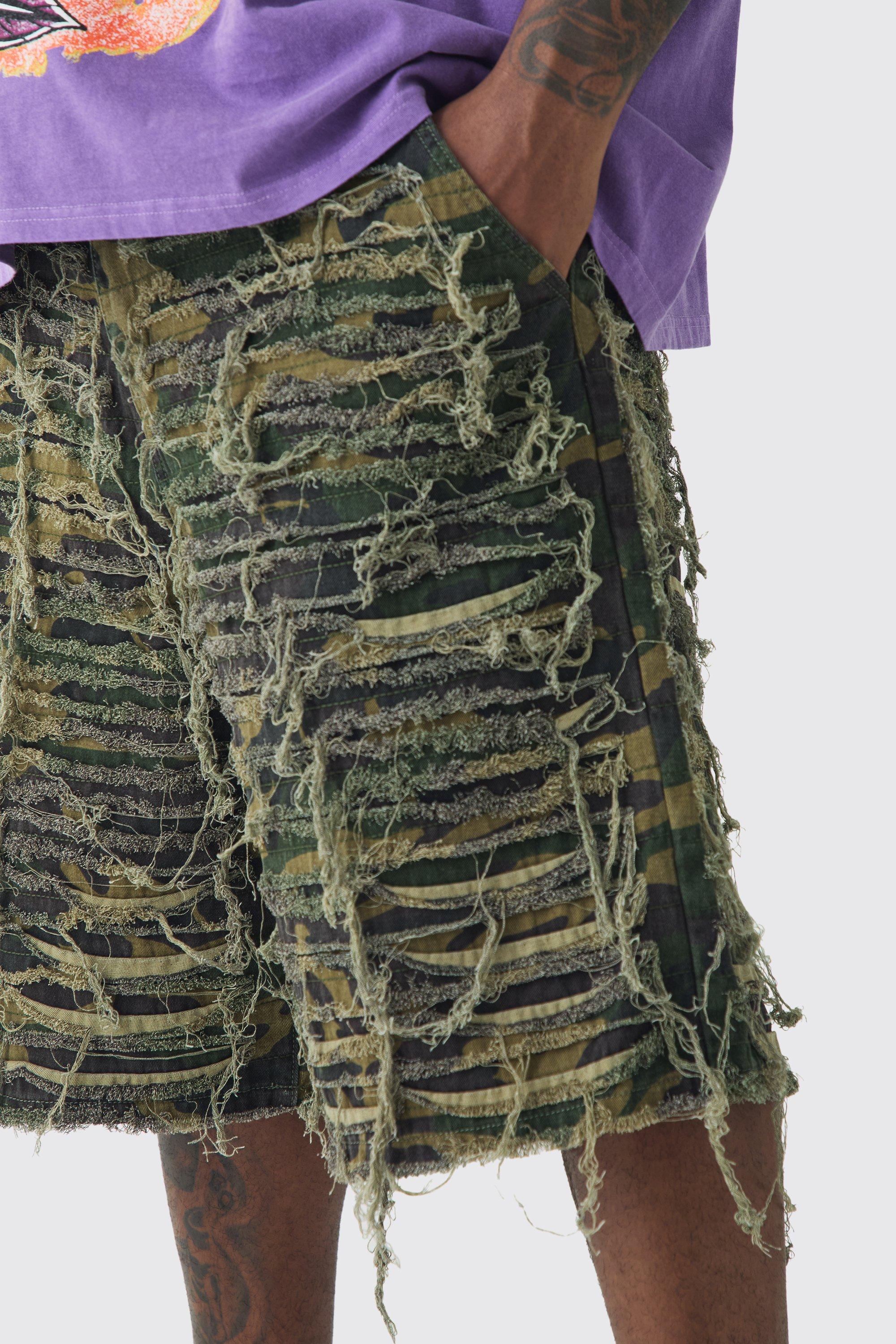 Distressed camo shorts hotsell