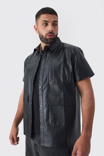 Plus PU Utility Pocket Shirt black