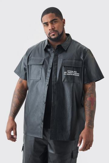 Plus PU Two Pocket Shirt In Black black