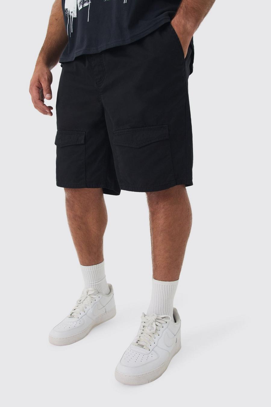 Black Plus Elastic Waist Relaxed Bungee Shorts image number 1